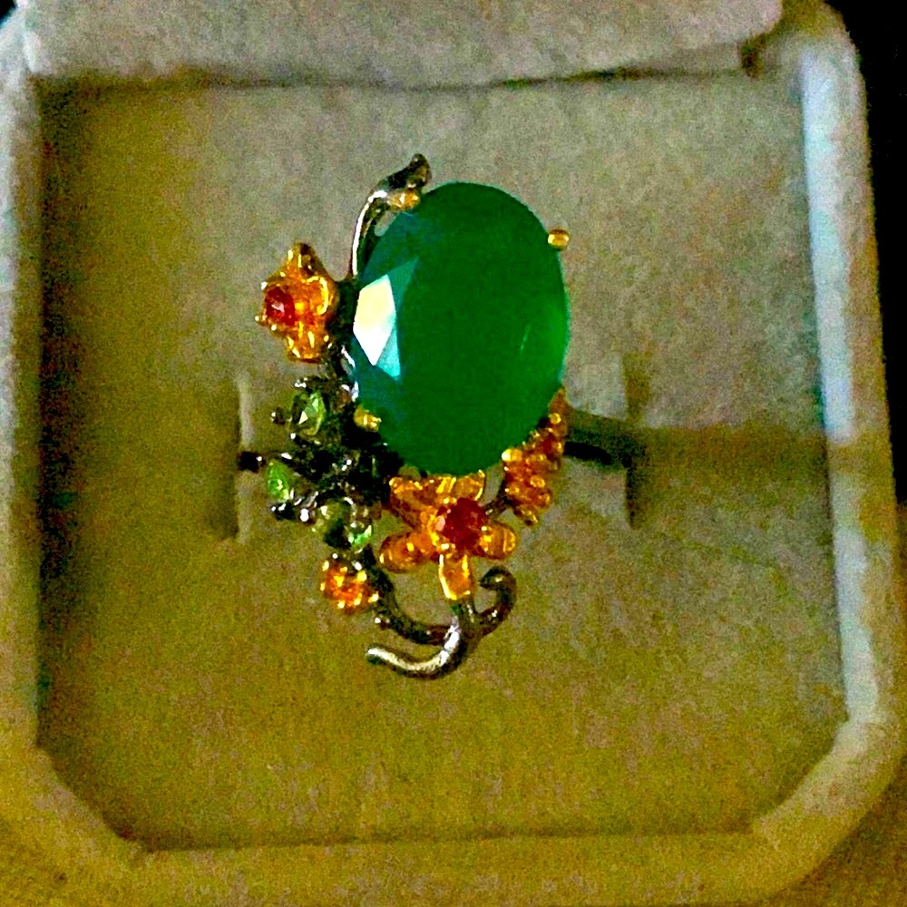 NATURAL Aventurine Peridot Garnet SS 925 RING